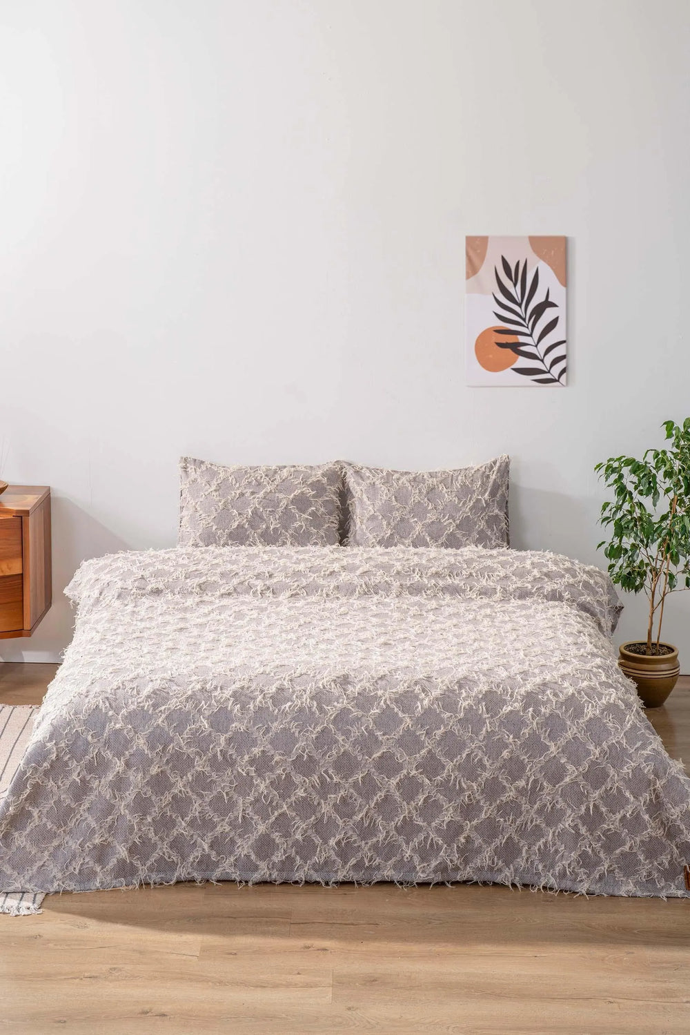 Ferly Tasselled Gray Double Jacquard Deluxe Bedding Set 3 Pieces Bedspread Set