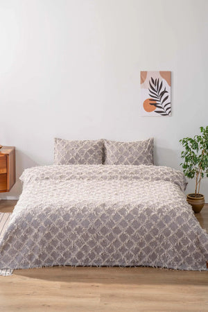 Ferly Tasselled Gray Double Jacquard Deluxe Bedding Set 3 Pieces Bedspread Set