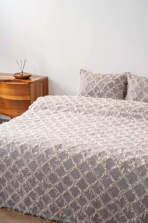 Ferly Tasselled Gray Double Jacquard Deluxe Bedding Set 3 Pieces Bedspread Set