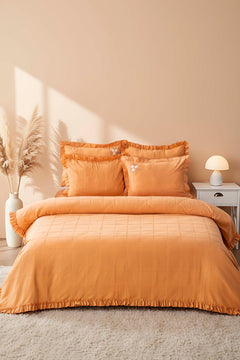Fiorella Orange Multi-Use 6-Piece Bedspread Set – 100% Cotton Quilt, Sheet & Shams, King Size