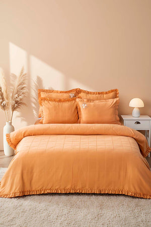 Fiorella Orange Double Embroidered Bedspread Set 6 Piece Sleep & Dowry Set