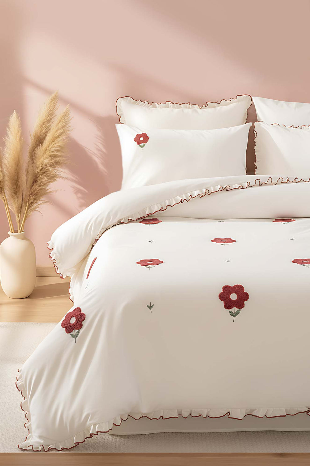Florita Cherry Embroidered Double Duvet Cover Set – 100% Cotton