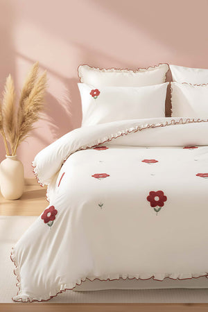 Florita Cherry Embroidered Double Duvet Cover Set – 100% Cotton