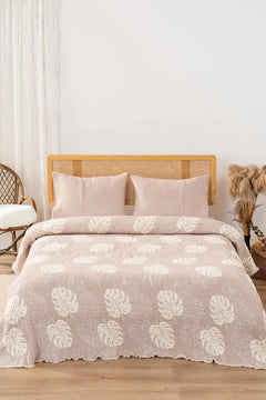 Forest Beige 100% Cotton Bedspread/Throw Set – Fade Resistant, Lightweight, Breathable, 3-Piece, 240x260 cm