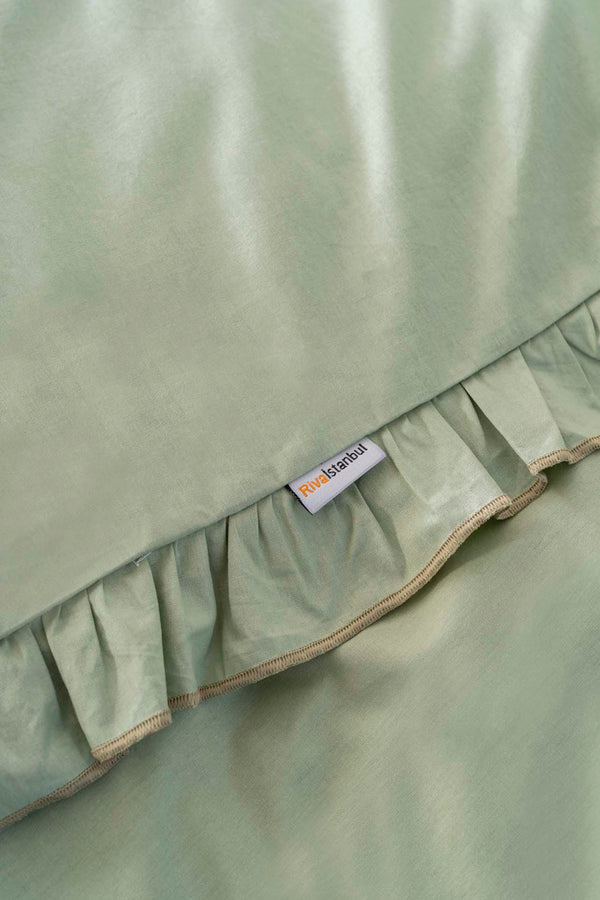 Florita Green Double Embroidered 100% Cotton Duvet Cover Set – 4 Pieces