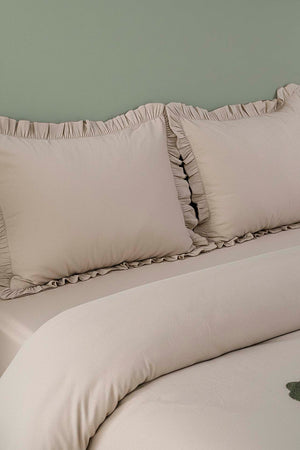 Florita Cappuccino Double Embroidered 100% Cotton Duvet Cover Set – 4 Pieces
