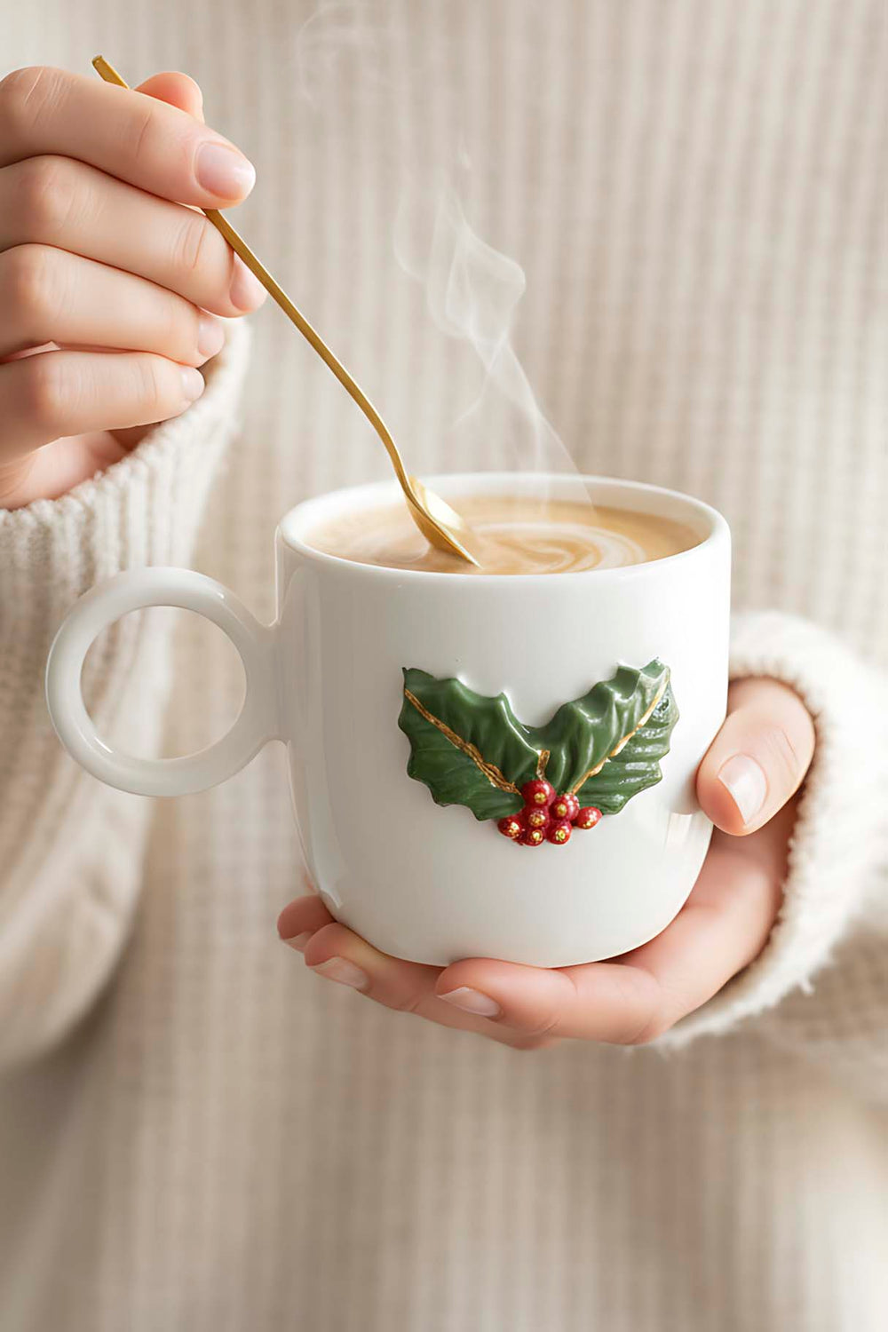 Kokina Amore Double Coffee Mug – Handmade Ceramic Cup with 24K Gold, Christmas Gift, 180 ml