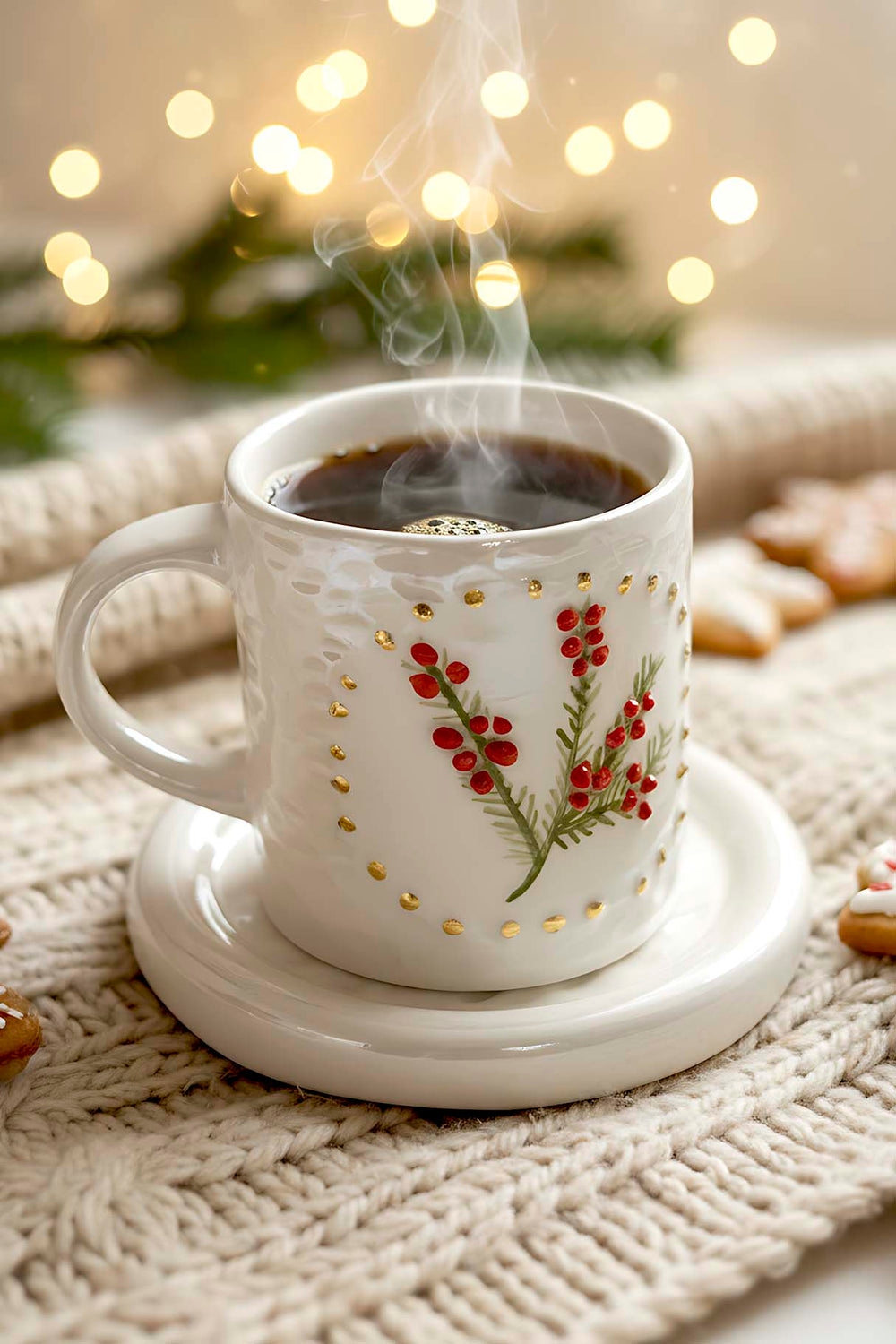 Red Kokina Amore Double Mug Set – Handmade Ceramic Espresso Cups, 24K Gold, 100 ml