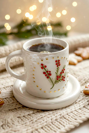 Red Kokina Amore Double Mug Set – Handmade Ceramic Espresso Cups, 24K Gold, 100 ml