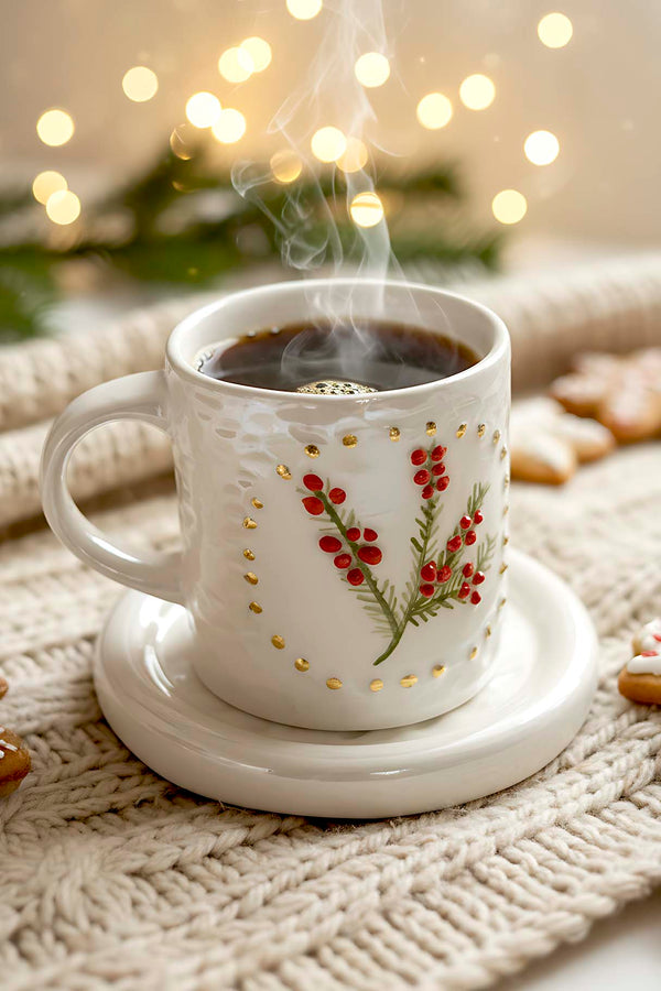 Red Kokina Amore Double Mug Set – Handmade Ceramic Espresso Cups, 24K Gold, 100 ml