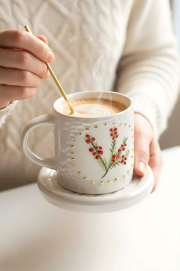 Red Kokina Amore Double Mug Set – Handmade Ceramic Espresso Cups, 24K Gold, 100 ml