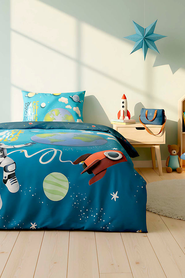Little Astronaut %100 Cotton Junior Single Duvet Cover Set