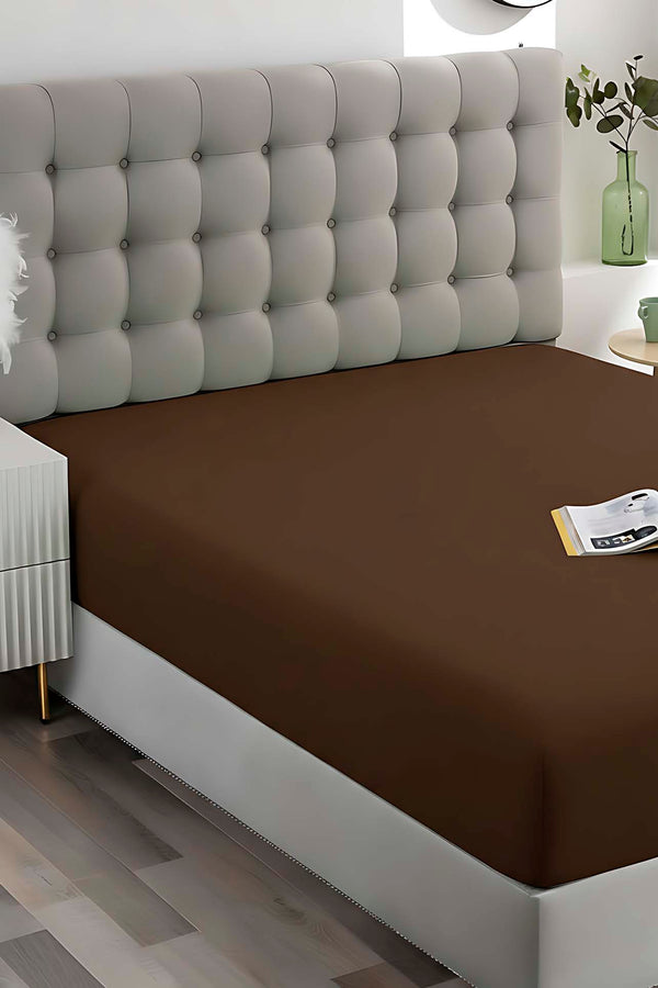 Brown Double Fitted Cotton Sheet 160 x 200 cm