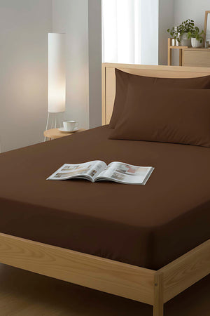 Brown Double Fitted Cotton Sheet 160 x 200 cm