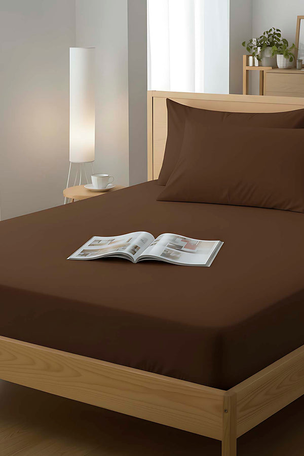 Brown Double Fitted Cotton Sheet 160 x 200 cm