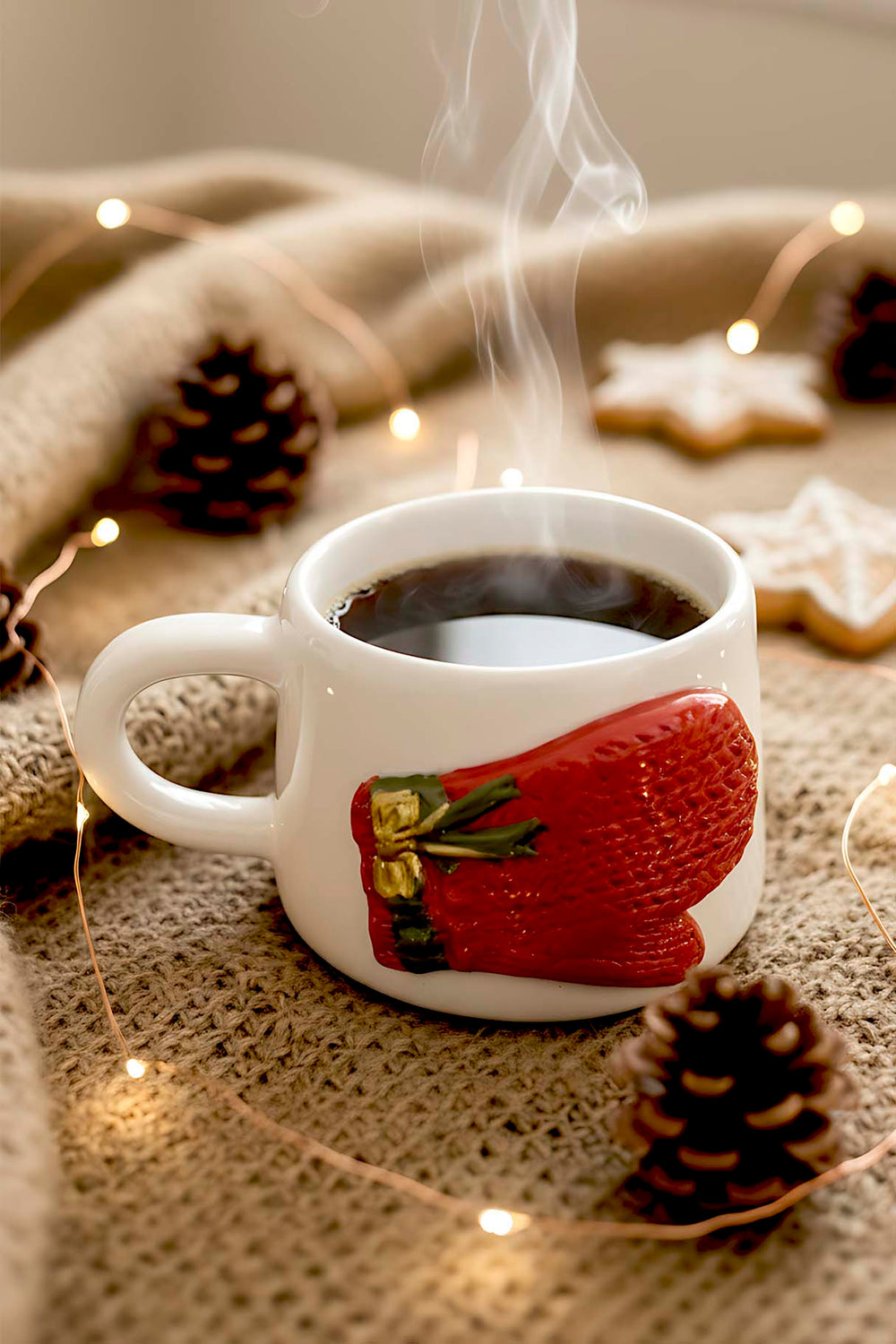 Glove Amore Double Coffee Mug – Handmade Ceramic Cup with 24K Gold, Christmas Gift, 180 ml