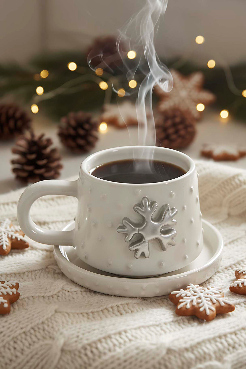 Snowflake Amore Double Coffee Mug – Handmade Ceramic Cup with 24K Gold, Christmas Gift, 180 ml