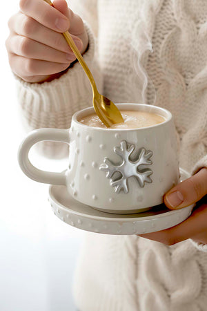 Snowflake Amore Double Coffee Mug – Handmade Ceramic Cup with 24K Gold, Christmas Gift, 180 ml