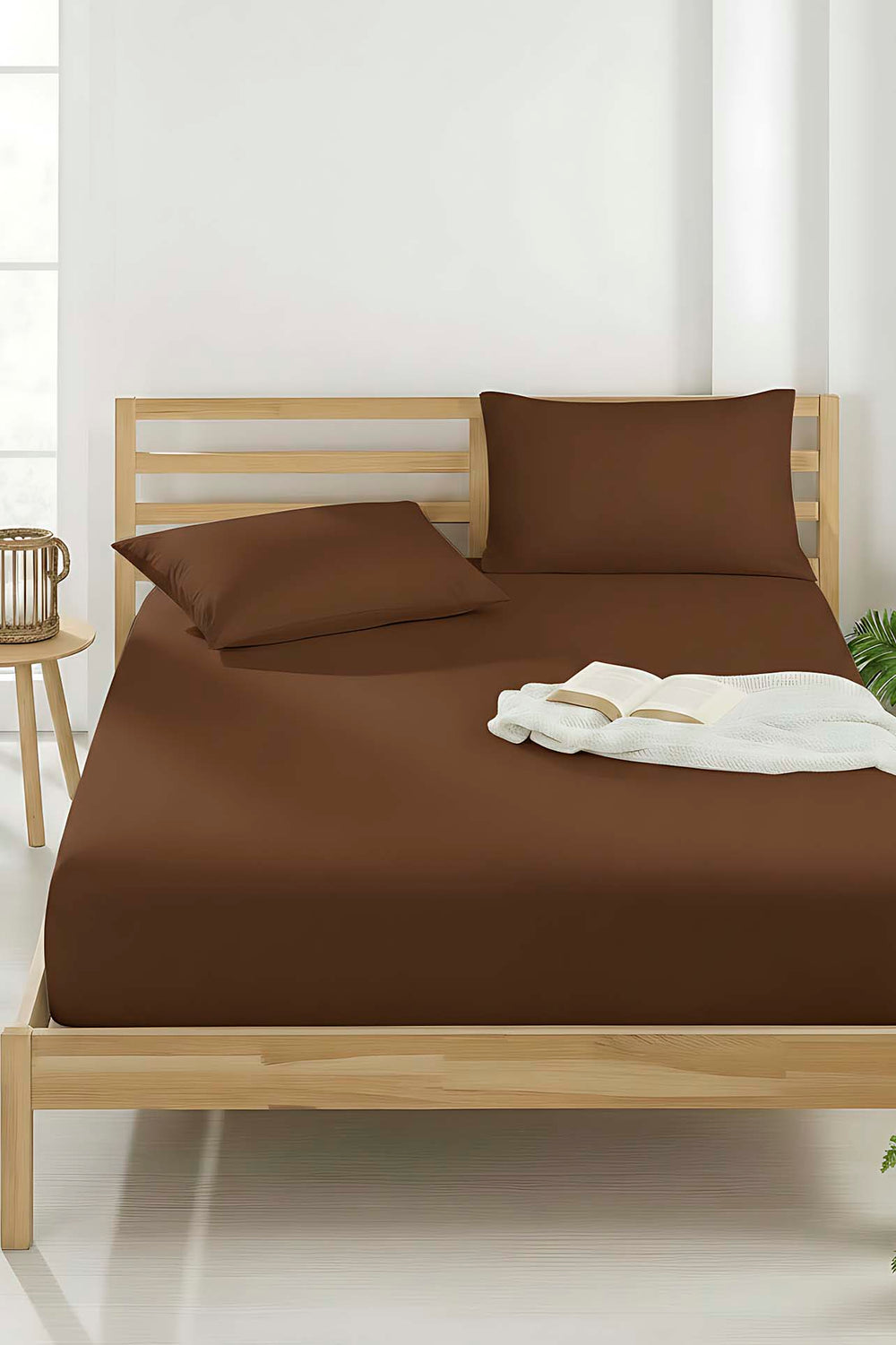 Brown Double Cotton Plain Bed Sheet