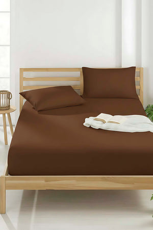 Brown Double Cotton Plain Bed Sheet