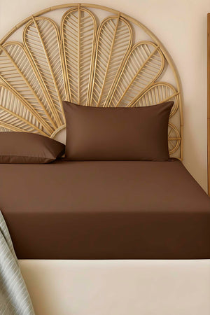 Brown Double Cotton Plain Bed Sheet