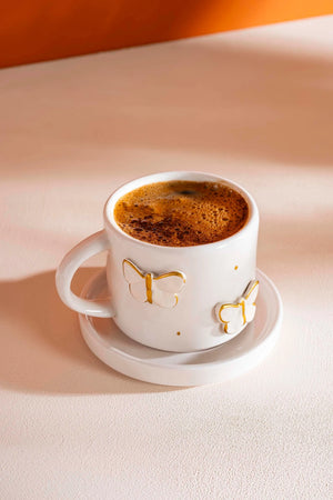 Gold Butterfly Amore Handmade Ceramic Double Coffee Cup Mug