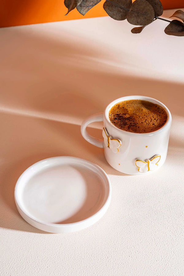 Gold Butterfly Amore Handmade Ceramic Double Coffee Cup Mug