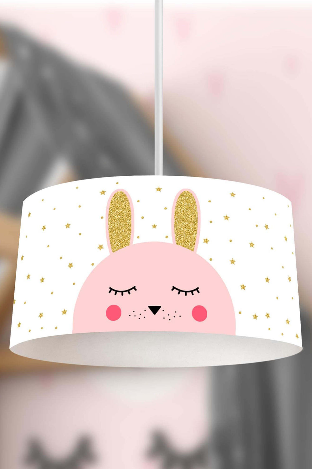 Gold Rabbit Themed Children's Room Pendant Lamp - 30cm Decorative Hanging Light with Adjustable Cable - Non-Toxic Water-Based Print