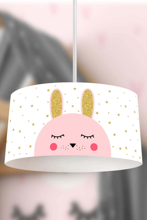 Gold Rabbit Themed Children's Room Pendant Lamp - 30cm Decorative Hanging Light with Adjustable Cable - Non-Toxic Water-Based Print