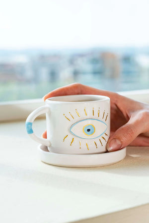 Evil Eye Pattern Amore Handmade Ceramic Double Coffee Cup Mug