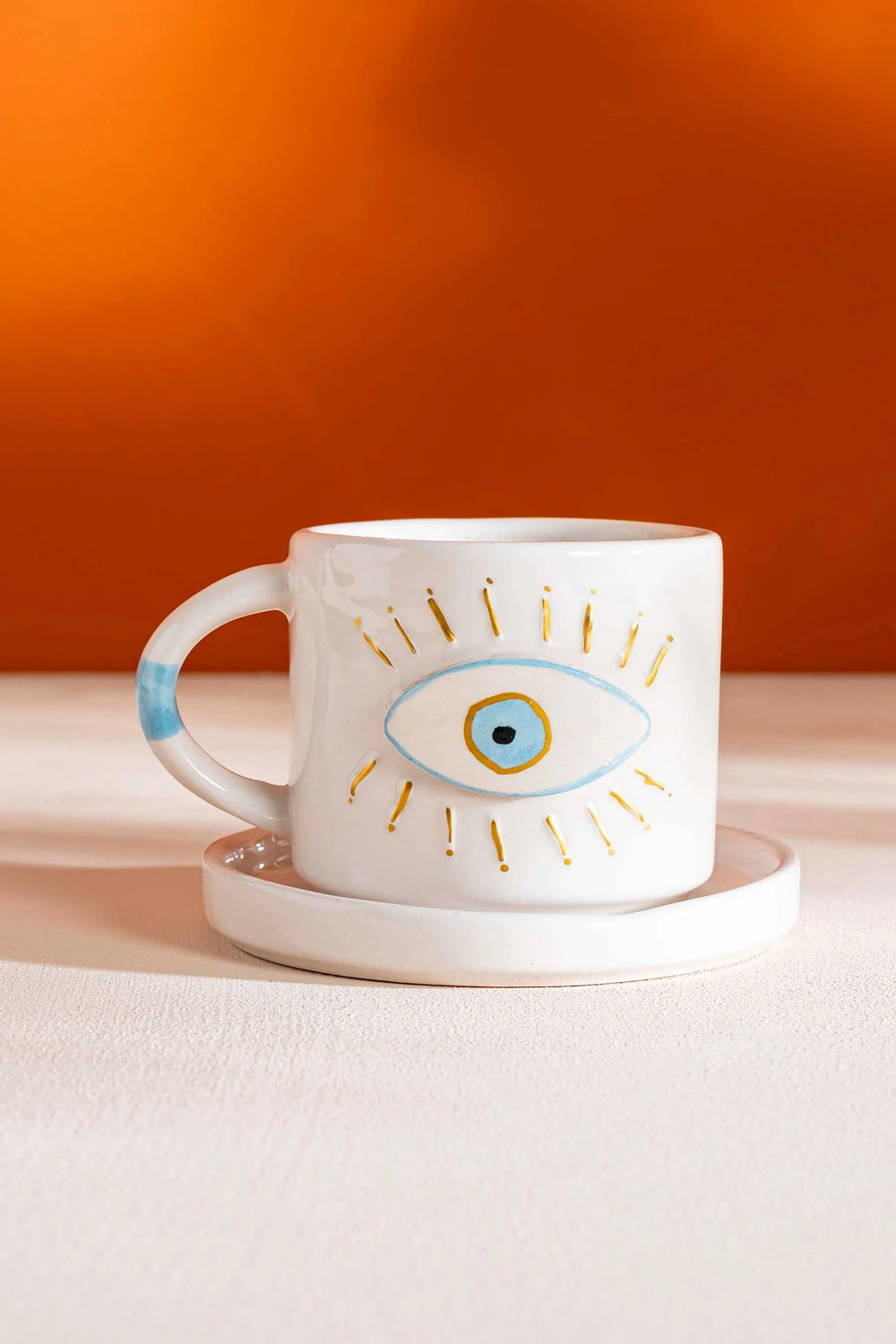 Evil Eye Pattern Amore Handmade Ceramic Double Coffee Cup Mug