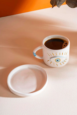 Evil Eye Pattern Amore Handmade Ceramic Double Coffee Cup Mug