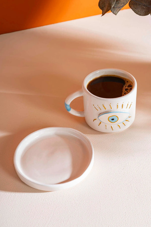 Evil Eye Pattern Amore Handmade Ceramic Double Coffee Cup Mug