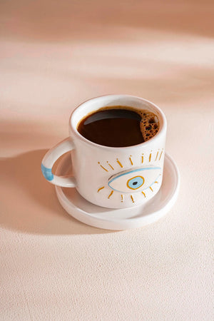 Evil Eye Pattern Amore Handmade Ceramic Double Coffee Cup Mug