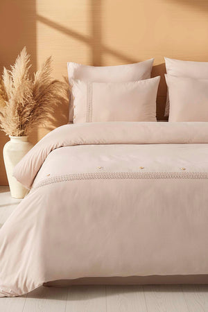 Grace Mink Guipure Lace 6-Piece Bridal Duvet Set – 100% Washed Organic Cotton, Embroidered, Queen Size