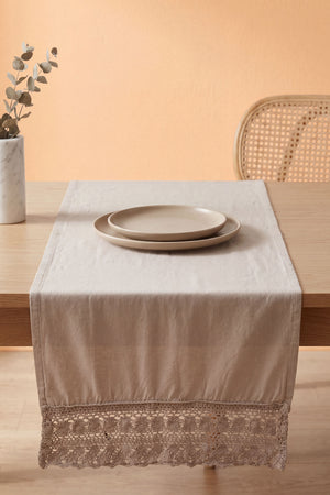 Gri Lacy Pamuklu Dantelli Runner 40X150 Cm