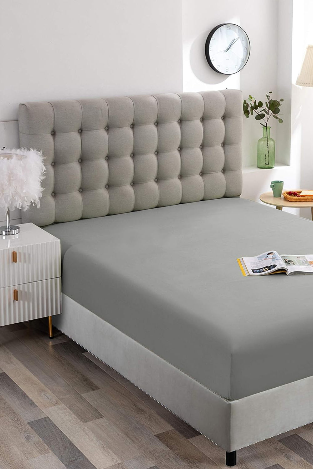 Gray Cotton Double Fitted Sheet 160x200 cm