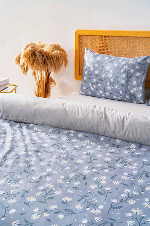 Gray Daisies Double Bedding Set Cotton