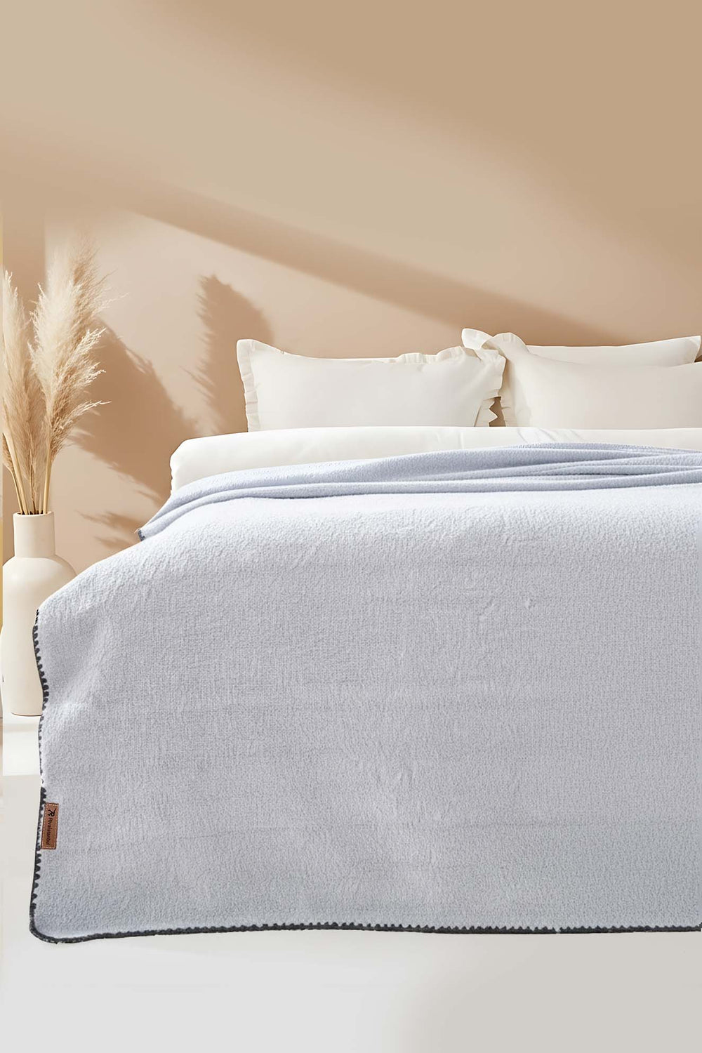 Light Gray Valencia Sherpa Double Plush Blanket