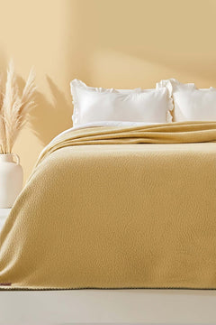 Mustard Valencia Sherpa Double Sherpa Plush Blanket – Extra Soft, Warm 100% Polyester Throw, 200x250 cm