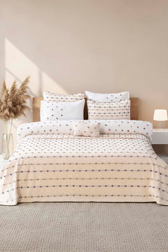 Harmony Cream Embroidered 8-Piece Bridal/Quilt Set – Polycotton Duvet Cover, Bedspread & Sheet Set, Queen/King Size