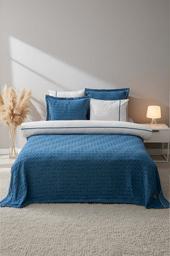 Helen Petrol Blue 7-Piece Bridal/Quilt Set – 100% Cotton Duvet Cover, Bedspread & Sheet Set, King Size