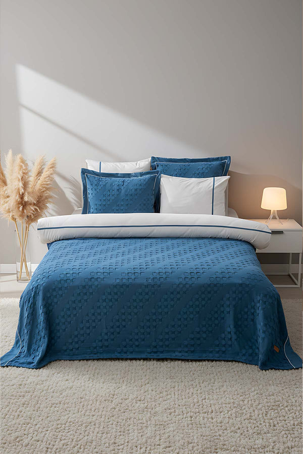 Helen Petrol Blue Double Duvet Cover Bedspread - 7 Piece Bridal Set