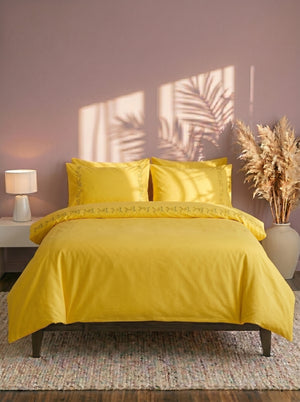 Alissa Yellow Floral Embroidered Cotton Double Duvet Cover Set – 6 Pieces