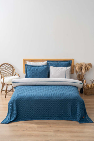 Helen Petrol Blue Double Duvet Cover Bedspread - 7 Piece Bridal Set