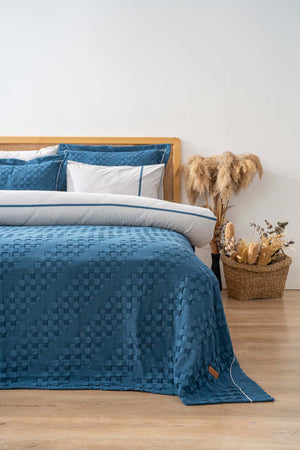 Helen Petrol Blue Double Duvet Cover Bedspread - 7 Piece Bridal Set