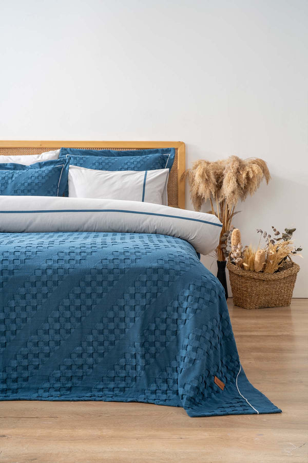 Helen Petrol Blue Double Duvet Cover Bedspread - 7 Piece Bridal Set