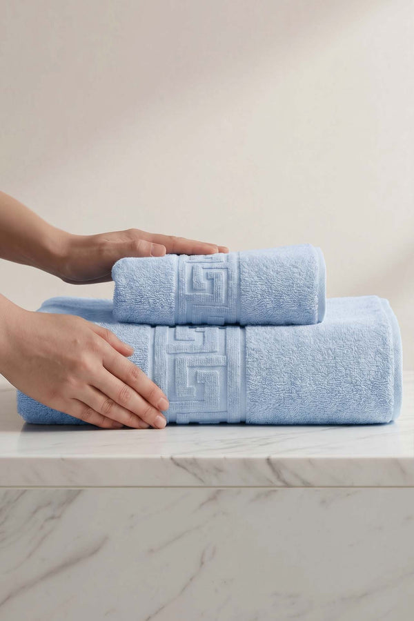 Blue Greek 2-Piece 100% Cotton Towel Set