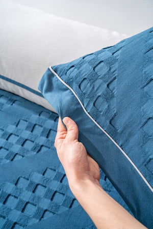 Helen Petrol Blue Double Duvet Cover Bedspread - 7 Piece Bridal Set