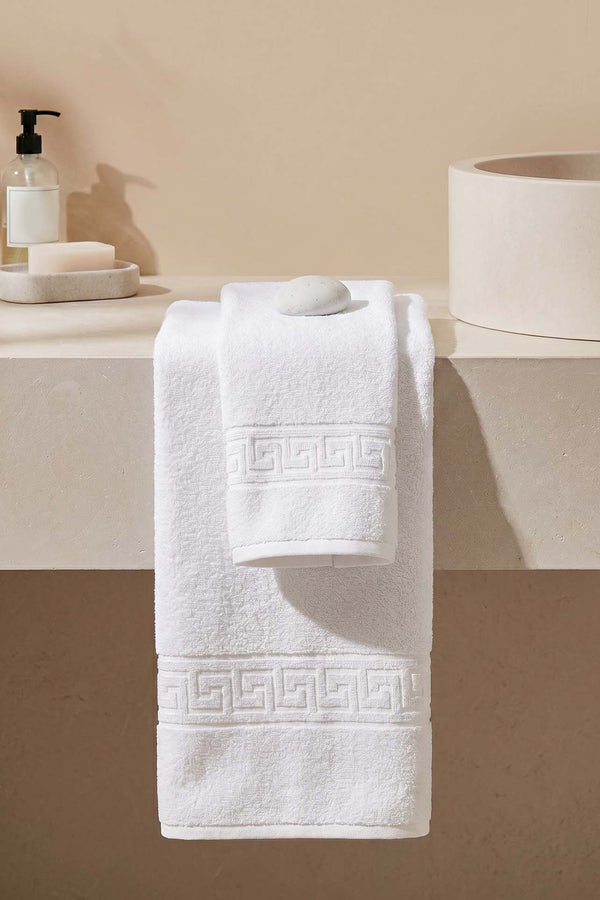 White Greek 2-Piece 100% Cotton Towel Set